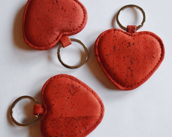 Cork Heart Keychain (Heart Shaped Keychain, Valentine's Day Gifts for School, Gift for Mom, Leather key chain, Valentine's Day gift for her)