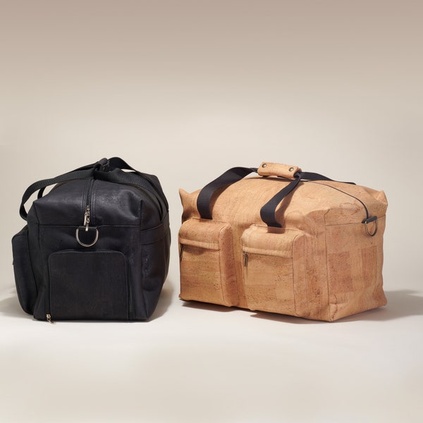 Vegan Leather Duffle Bag - Cork Weekender Bag | Large Duffel Bag | Leather Luggage | Vegan Leather Bag | Gym Bag | Work Bag | Overnight Bag