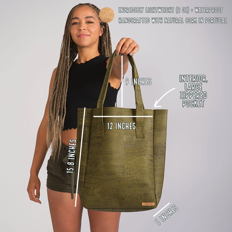 Large Cork Tote Bag Vegan Leather Bag Leather Laptop Bag Leather Work Tote Leather Shopping Bag Cork Leather Cork Bag Eco Gift image 3