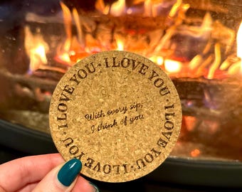Valentine’s Day Cork Coasters (Set of 1, 4 or 6) | Portuguese Natural Cork Coasters, Biodegradable Drinkware, Galetines Gift, BFF Gifts