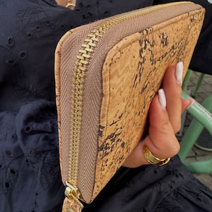 Cartera de corcho para mujer (cartera de piel de corcho hecha a mano para mujer, cartera pequeña minimalista, regalos para ella, regalo de San Valentín para novia)