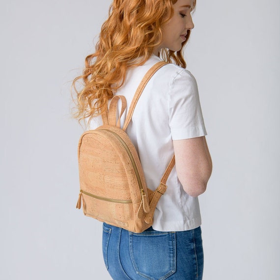 cork mini backpack Small Cork Backpack, Vegan Leather Mini Backpack, Sustainable Everyday Bag,  Minimalist Travel