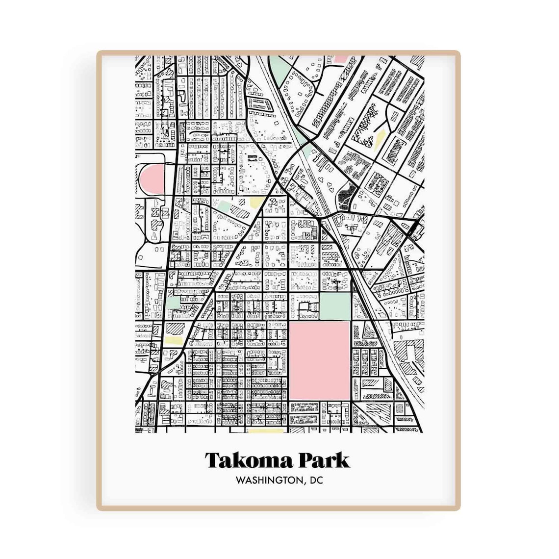 Takoma Park Washington DC Neighborhood Map 11 X 14 Print Etsy