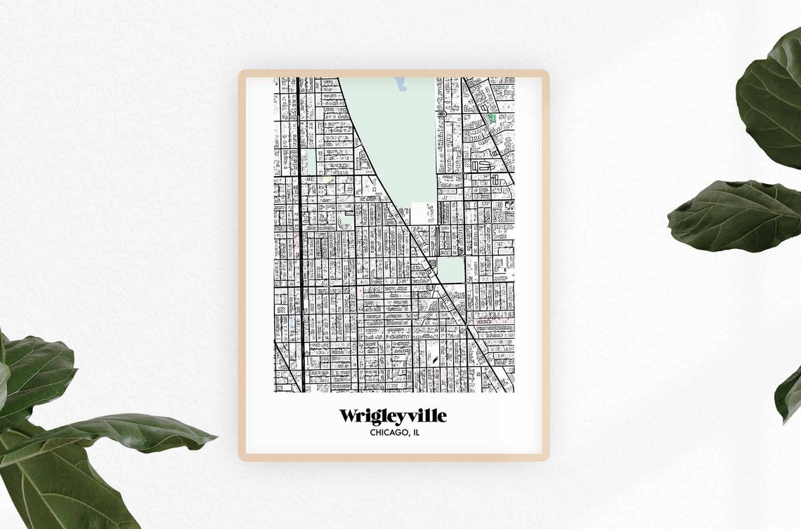 Wrigleyville Neighborhood Map Print Chicago Wall Decor - Etsy España