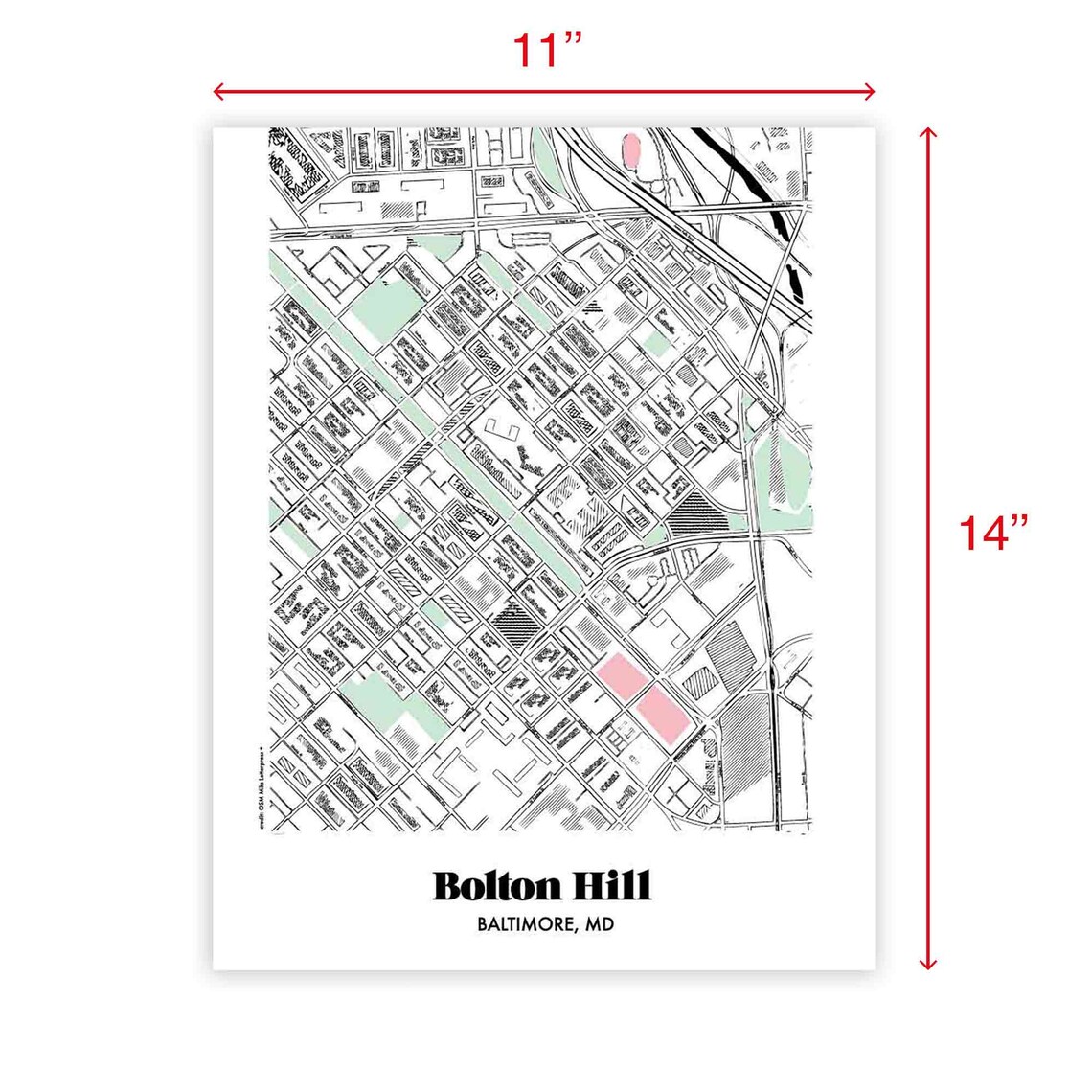 Bolton Hill Baltimore City Neighborhood Map Print 11x14 Etsy