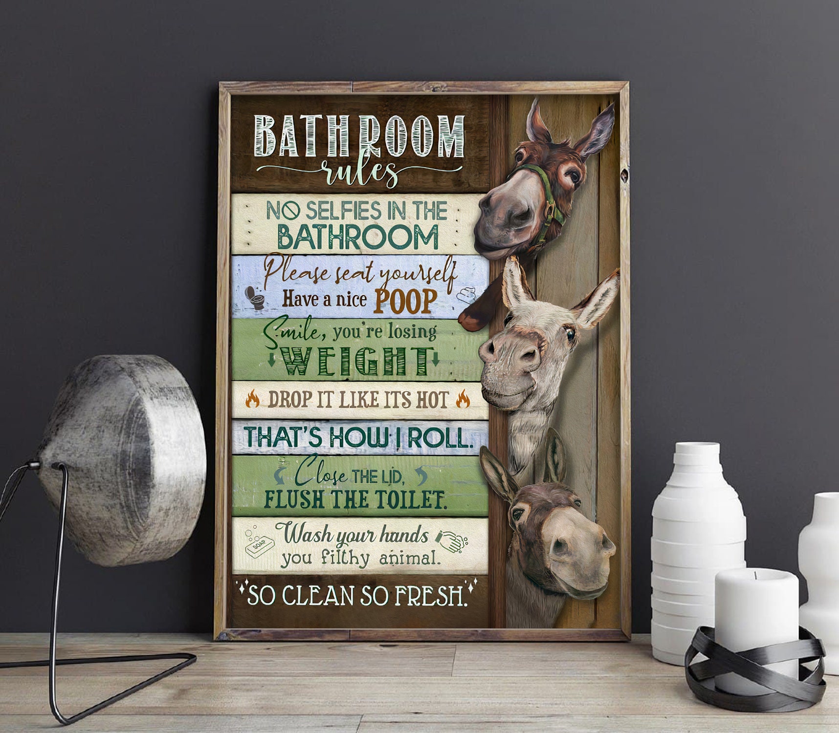 Donkey Bathroom Rules Poster donkey wall art donkey lover Etsy