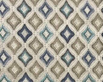 Blue Classic Diamond Design Luxurious Jacquard Fabric For Upholstery Cushions Curtains, Chair, Table Linen, Craft - fabric by the meter/yard