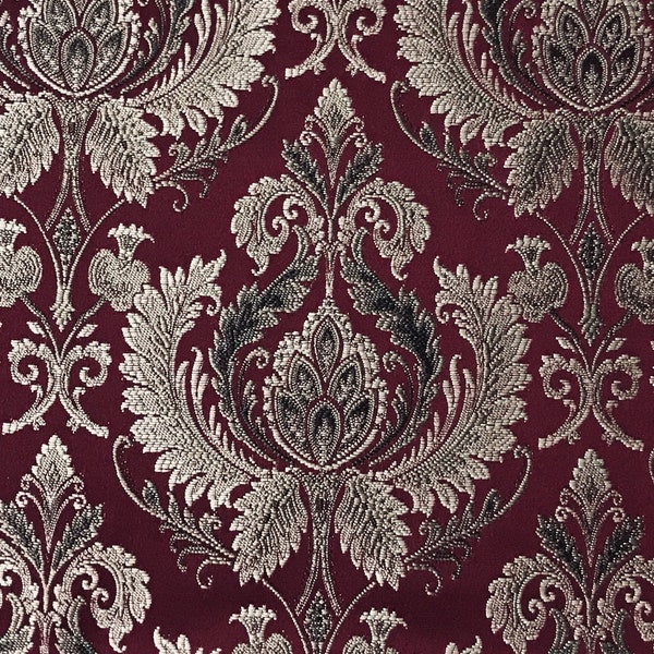 Luxueux Jacquard Matériau Marron Couleur Damask Design Tissu Matériau pour rembourrage, Rideaux, Tête de lit, Tissu de chaise au mètre / cour