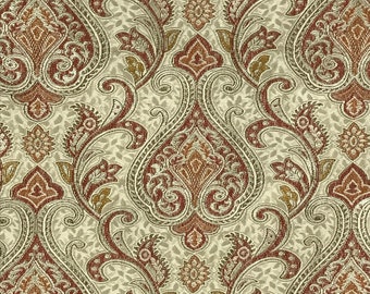 Vintage Damast Jacquard Stoff: Luxuriöse Rost & Gold Polsterung