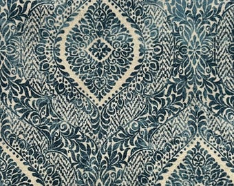 Tissu d'ameublement velours treillis médaillon océan par mètre - canapé, draperie, chaise, travaux manuels, 54" de large