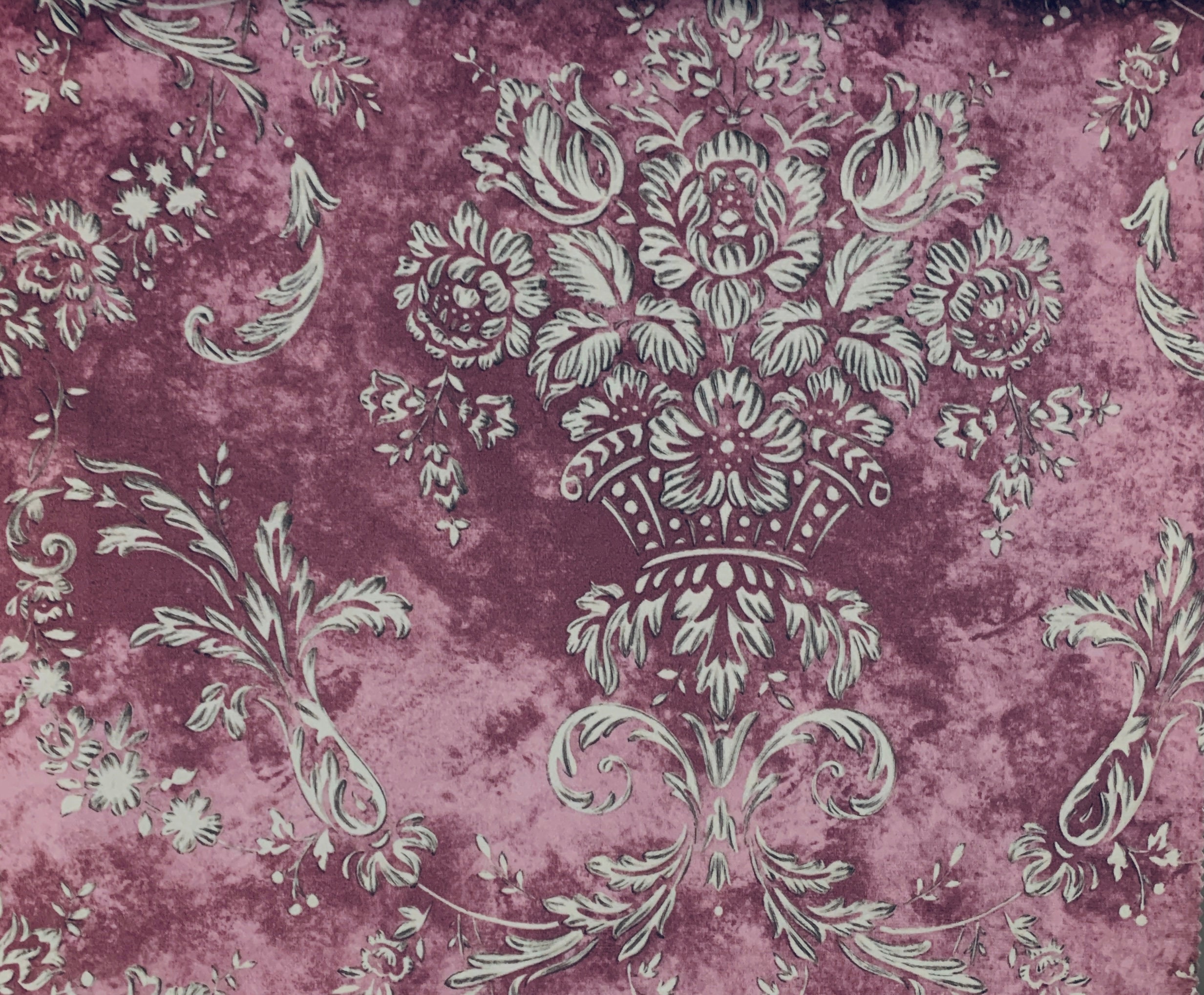 Pink Damask Velvet Finish Digital Print Furnishing Fabric for Etsy