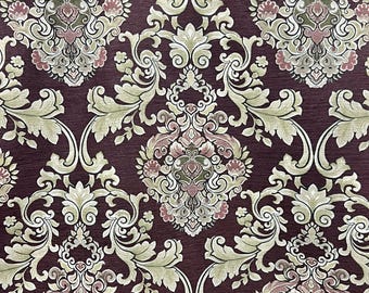 Tessuto per tappezzeria in velluto color vino vintage, damasco floreale barocco, larghezza 54"