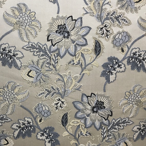 Gray Floral Jacquard Fabric: Heavy Upholstery Material - 54" Wide