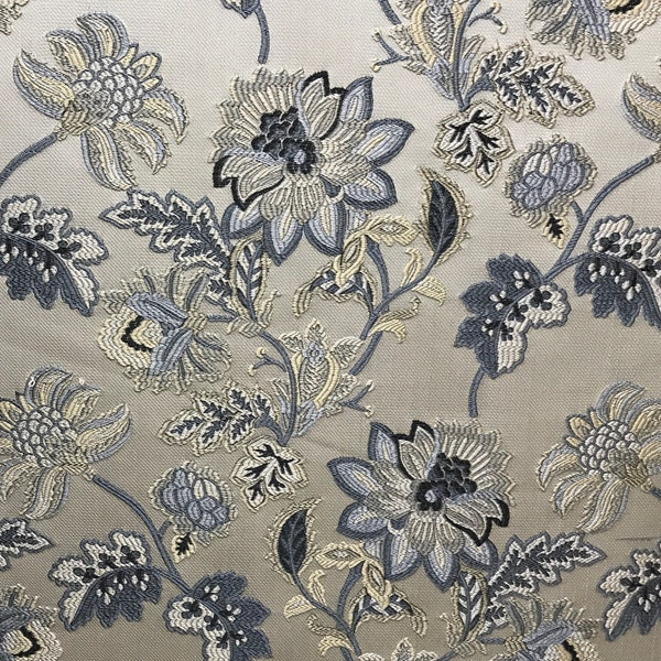 Tissu lourd jacquard luxueux à motif floral gris pour rembourrage, canapé, chaise et artisanat - tissu au mètre / cour