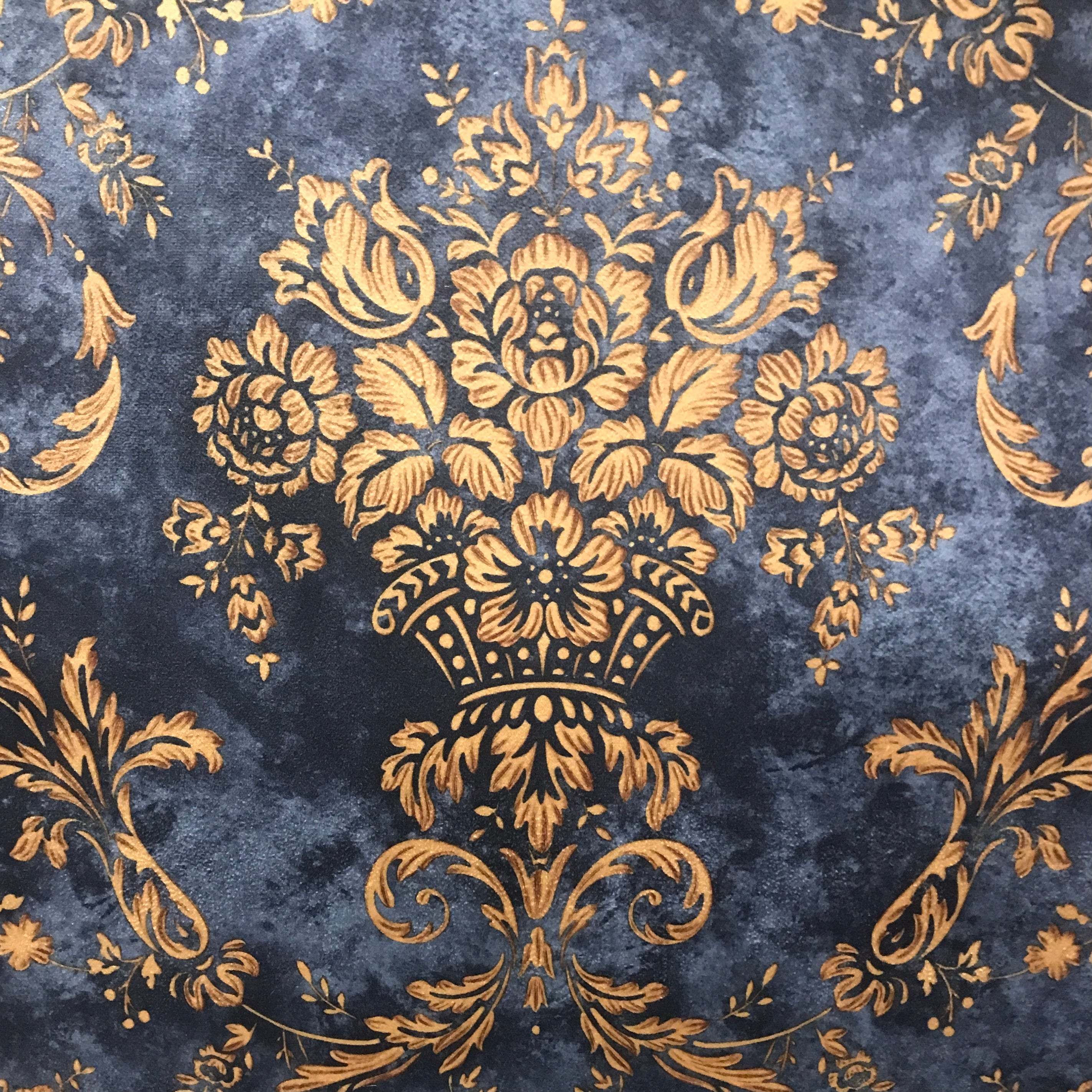 Royal Blue Damask Velvet Finish Digital Print Furnishing Etsy New Zealand