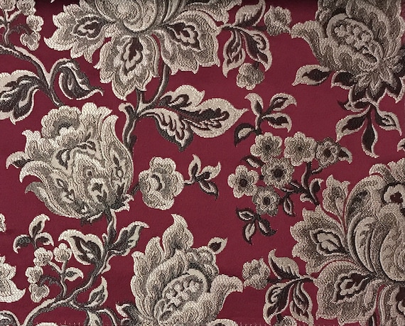 Luxurious Jacquard Material Maroon Floral Design Fabric Upholstery