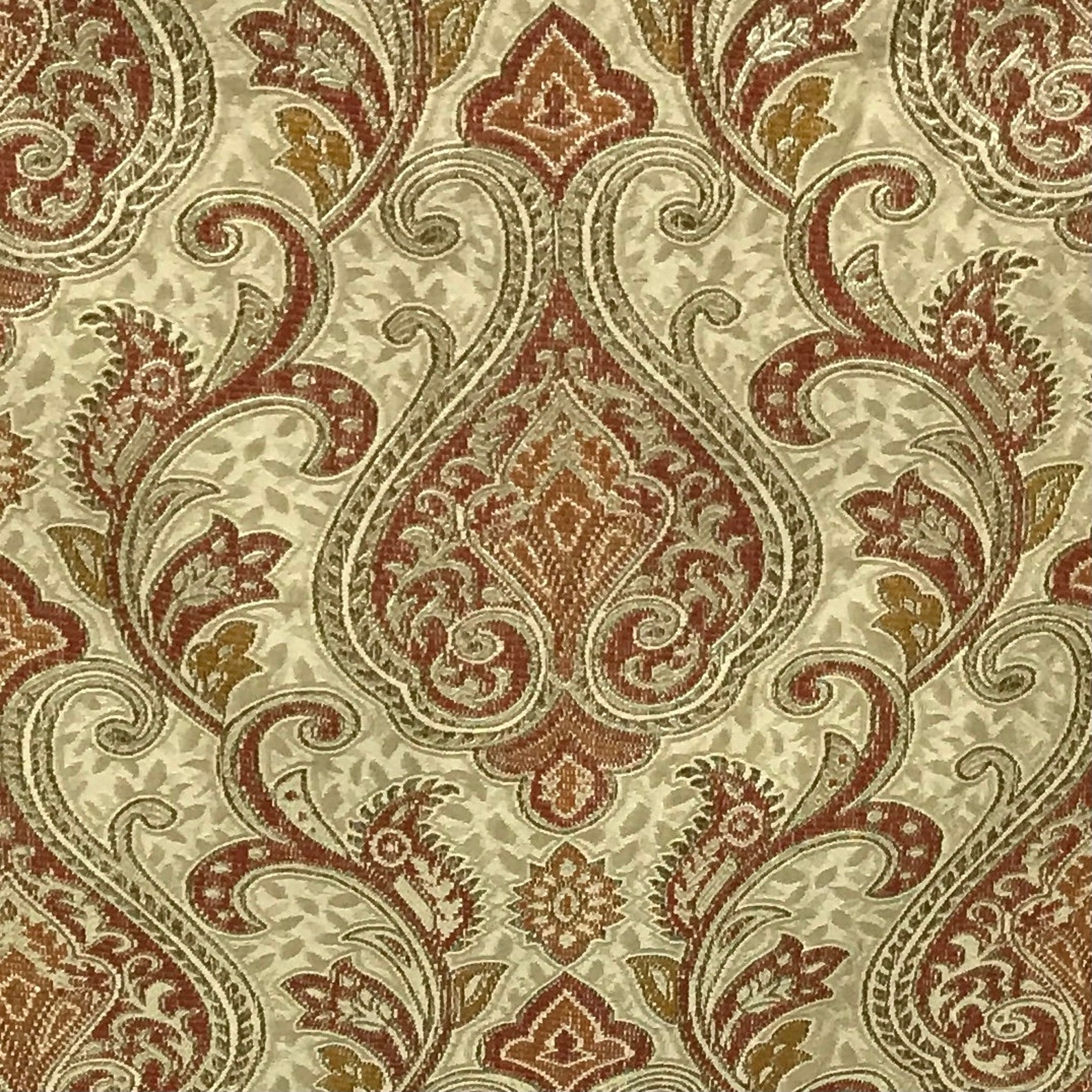 Vintage Damask Jacquard Fabric: Luxurious Rust & Gold Upholstery - Etsy