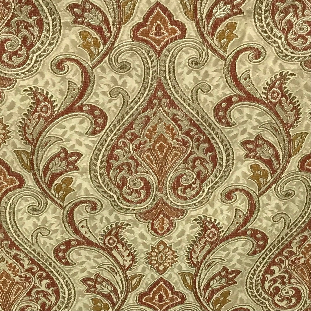 Rust Damask Texture Vintage Damask Jacquard Fabric: Luxurious Rust & Gold Upholstery - Etsy