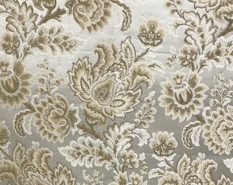 Cream Floral Jacquard Fabric: Heavy Upholstery Material - 54" Wide