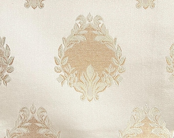 Beige Damask Jacquard Upholstery Fabric: Heavy Duty 54" Wide