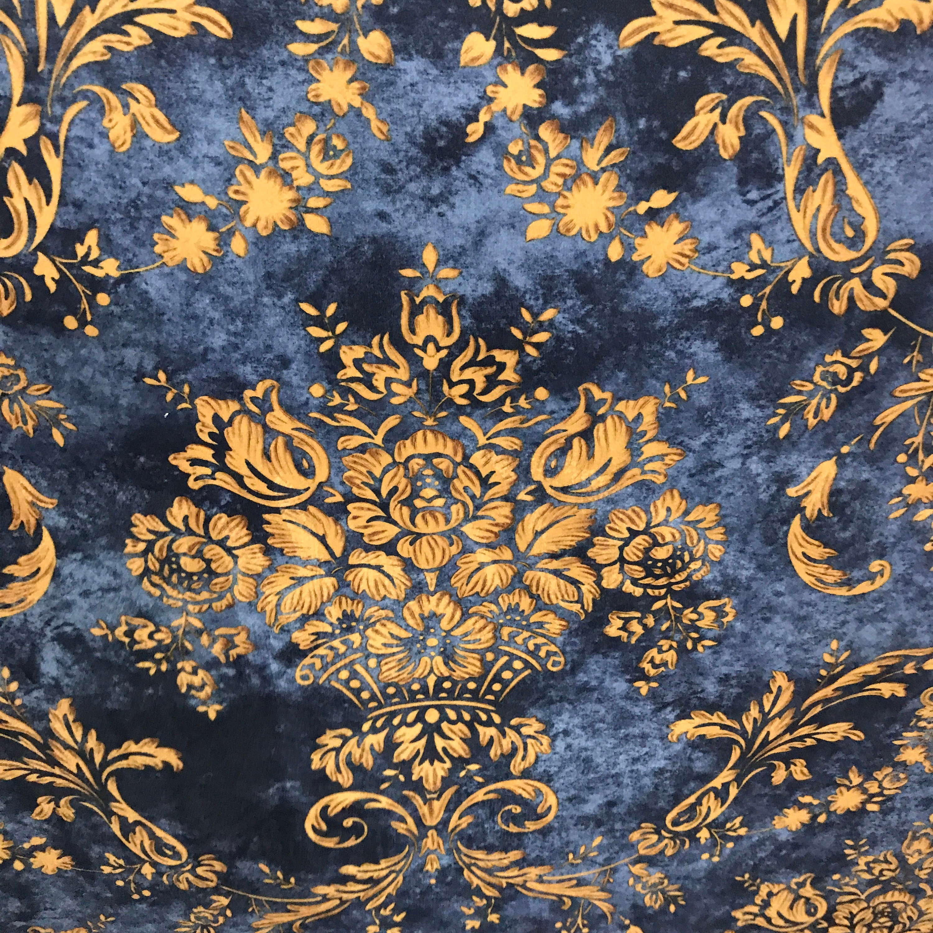 Royal Blue Damask Velvet Finish Digital Print Furnishing Etsy