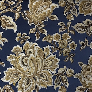 Luxurious Jacquard Material Navy Blue Floral Design Fabric Upholstery Cloth Material for Sofa, Curtains, Cushions, Chair and Craft
