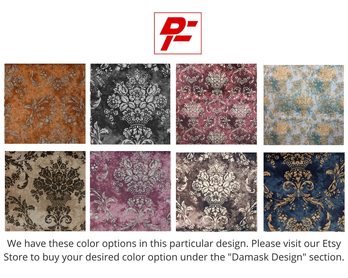 Royal Blue Damask Velvet Finish Digital Print Furnishing | Etsy