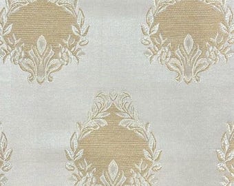 Cream Damask Jacquard Upholstery Fabric: Heavy Duty 54" Wide