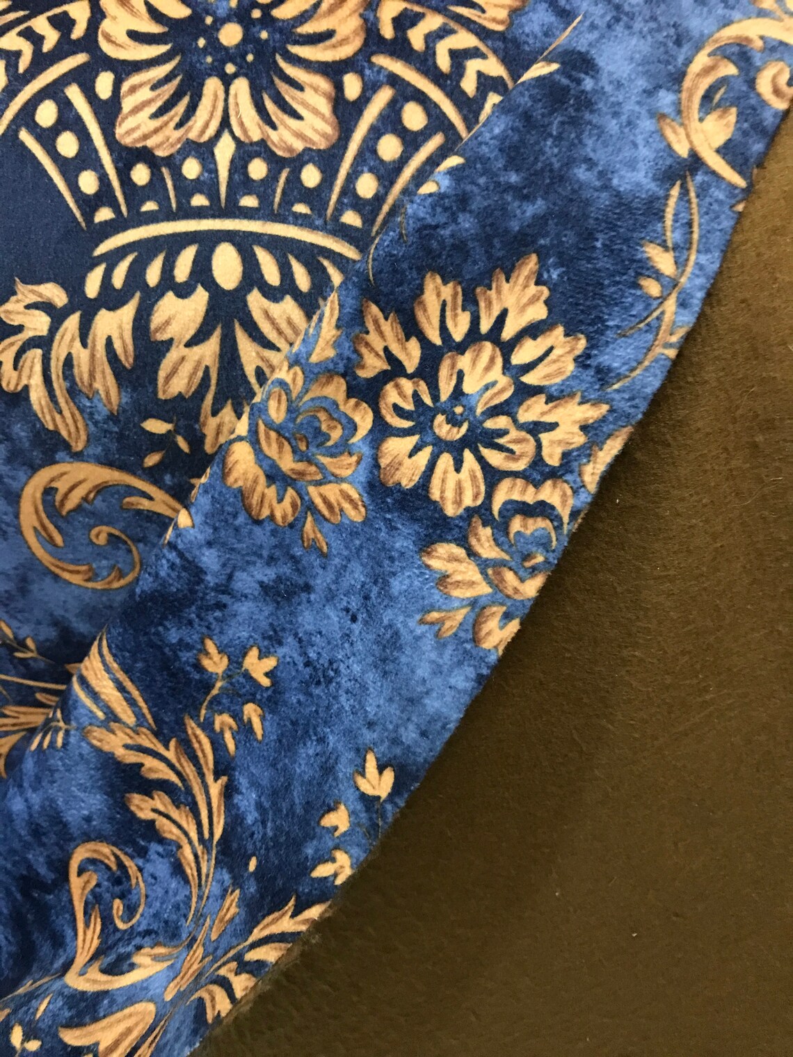 Royal Blue Damask Velvet Finish Digital Print Furnishing Etsy