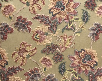 Peach Floral Jacquard Fabric: Luxurious Heavy Upholstery - By The Yard