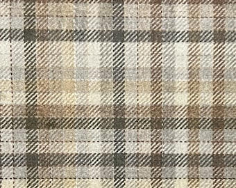Tartan Checkered Microfiber Velvet Fabric: Brown Gold Upholstery Material