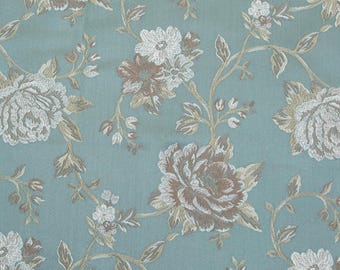 Tela de tapicería jacquard floral, azul turquesa, 137 cm de ancho, se corta a medida.