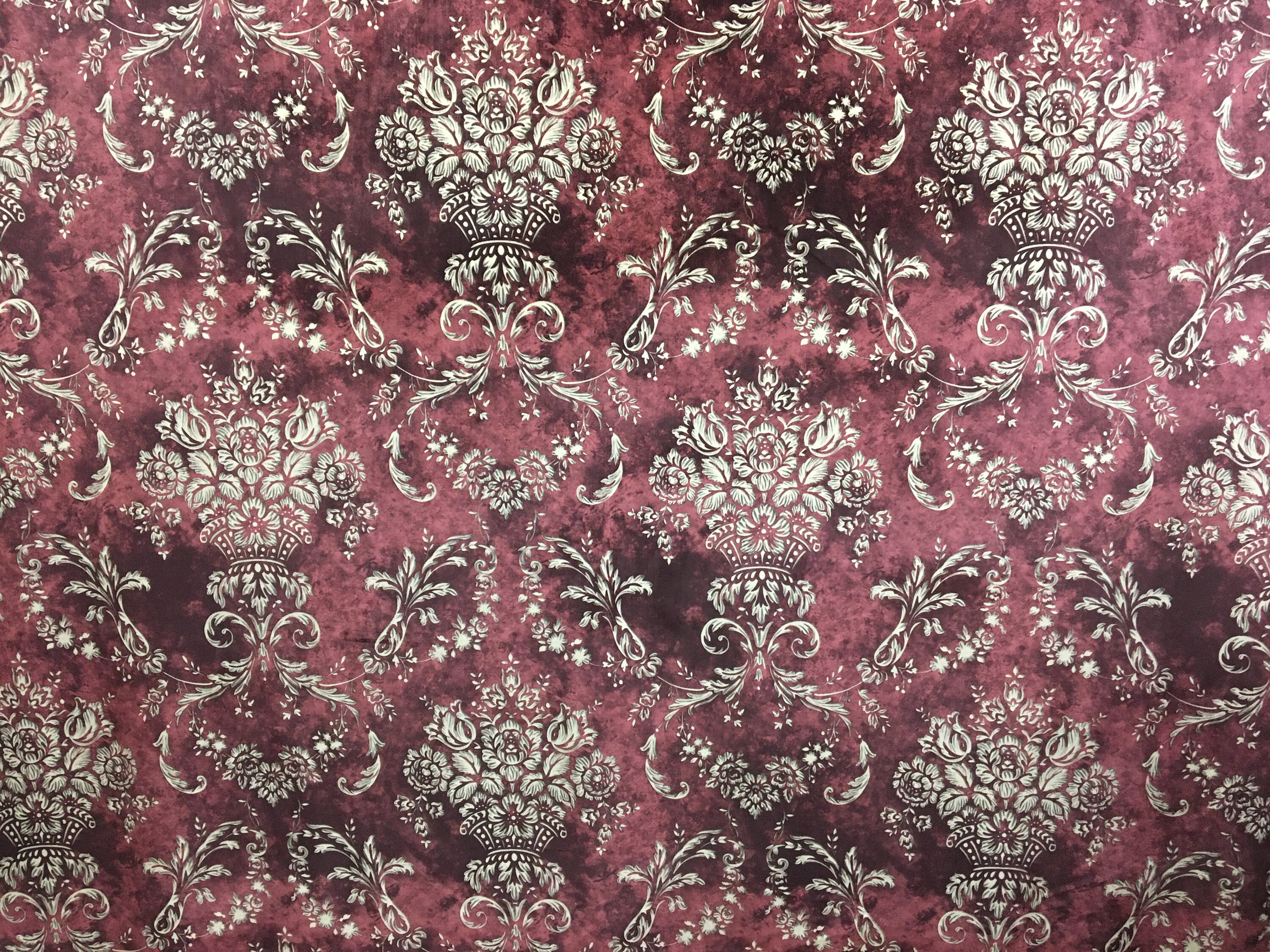 Maroon Damask Velvet Finish Digital Print Furnishing Fabric for