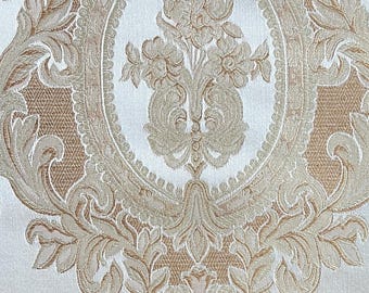 Cream Jacquard Damask Upholstery Fabric: Heavyweight 54" Wide