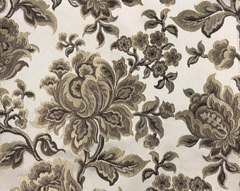 Luxurious Taupe Floral Jacquard Fabric, Upholstery & Drapery Material