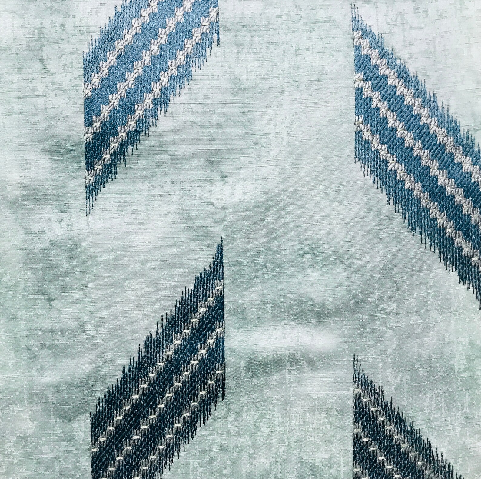 Teal Blue Colored Abstract Stripe Embroidered Fabric for Etsy