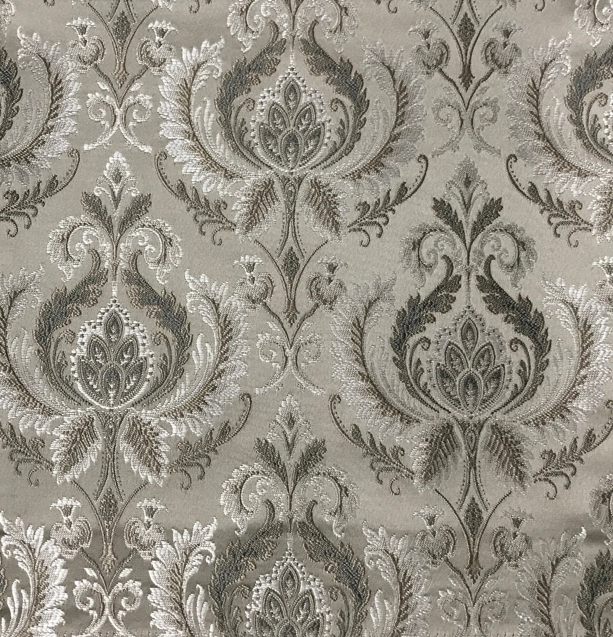 Luxurious Jacquard Material Silver Color Damask Design Fabric Etsy
