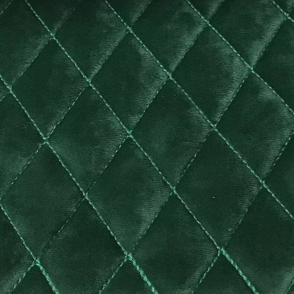 Quilted Velvet Fabric for Chair, Sofa, Headboard, Cushions, Pillows, Quilting, Padding - Emerald Green Color - Fabric By The Meter / Yard