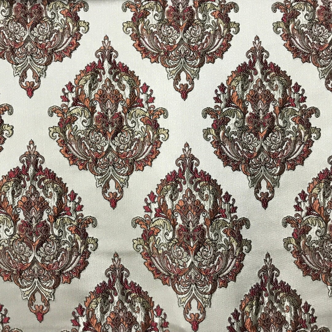 Rust Damask Texture Rust Damask Jacquard Fabric: Luxurious Upholstery, Curtains, Crafts - Etsy