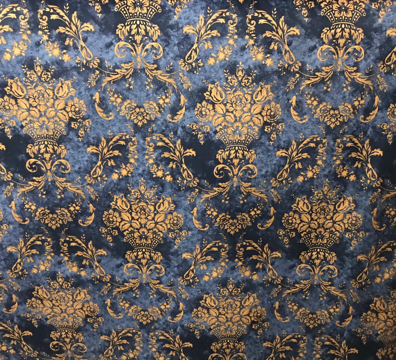Royal Blue Damask Velvet Finish Digital Print Furnishing Etsy
