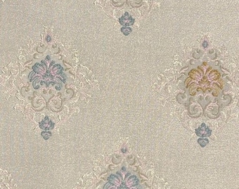 Cream Damask Jacquard Upholstery Fabric: Heavy Duty 54" Wide