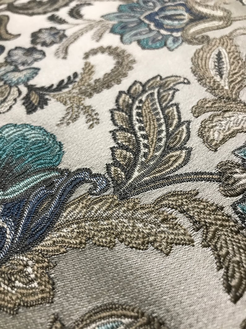 Blue Floral Scroll Design Luxurious Jacquard Fabric for | Etsy