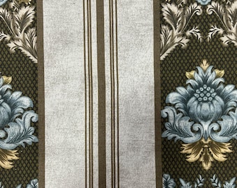 Tessuto per tappezzeria in velluto floreale a righe color oliva vintage, larghezza 54" Heritage Damask