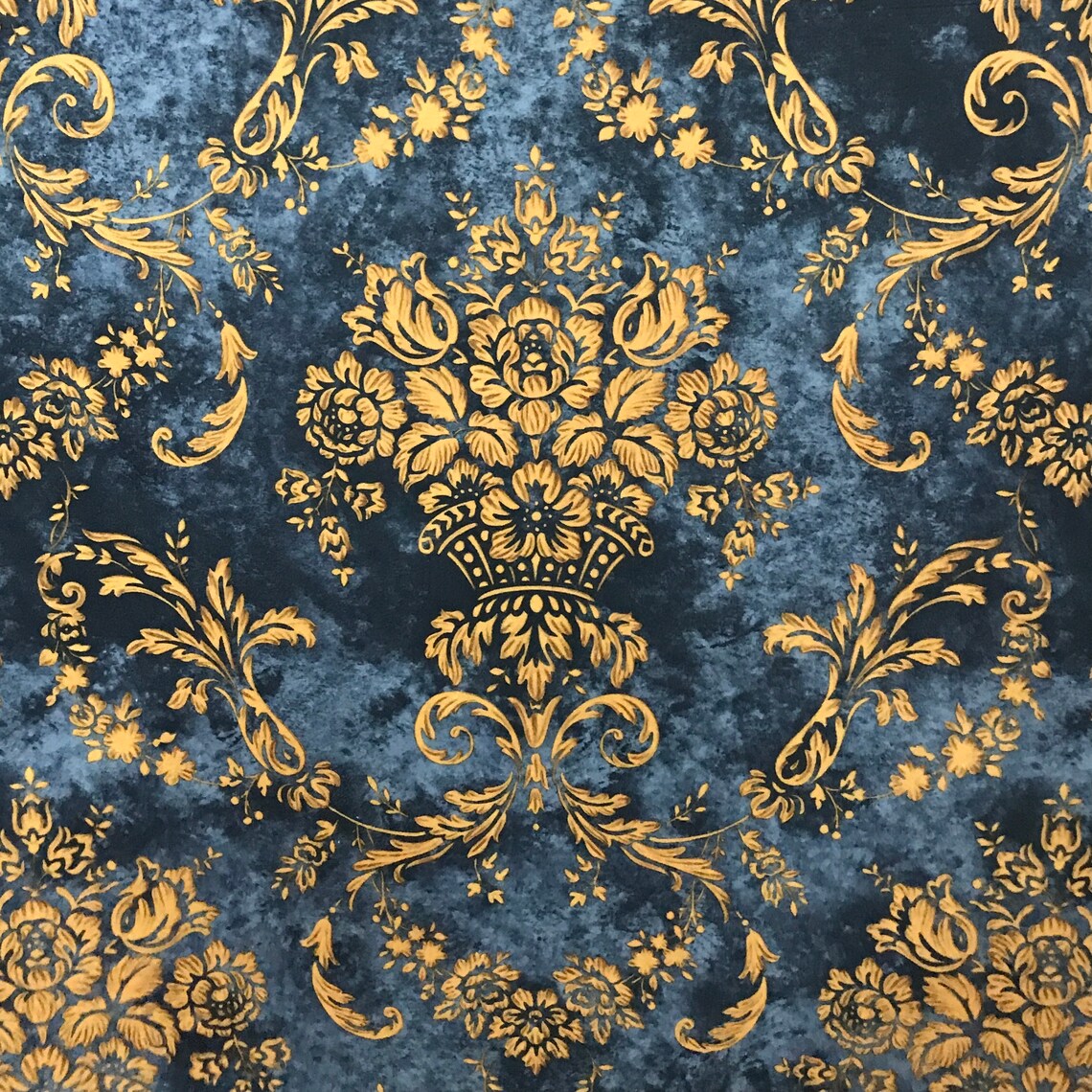 Royal Blue Damask Velvet Finish Digital Print Furnishing Etsy