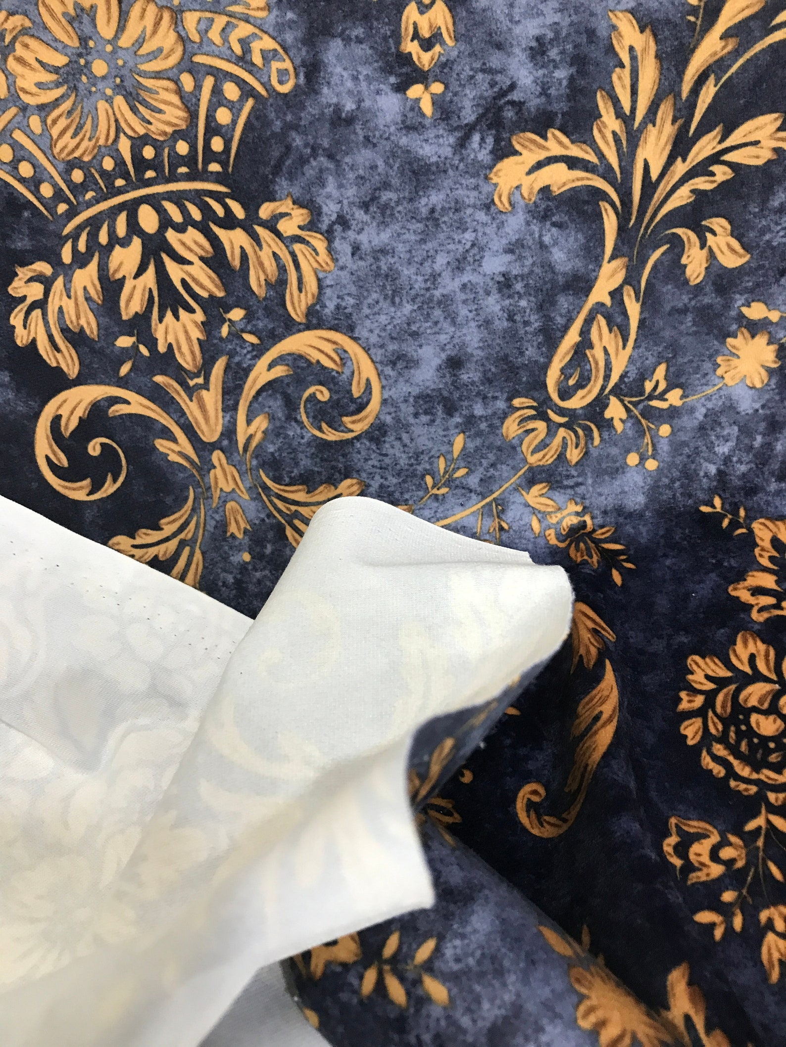 Royal Blue Damask Velvet Finish Digital Print Furnishing Etsy