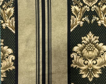 Tessuto in velluto floreale a righe color oliva, rivestimento damascato largo 54"