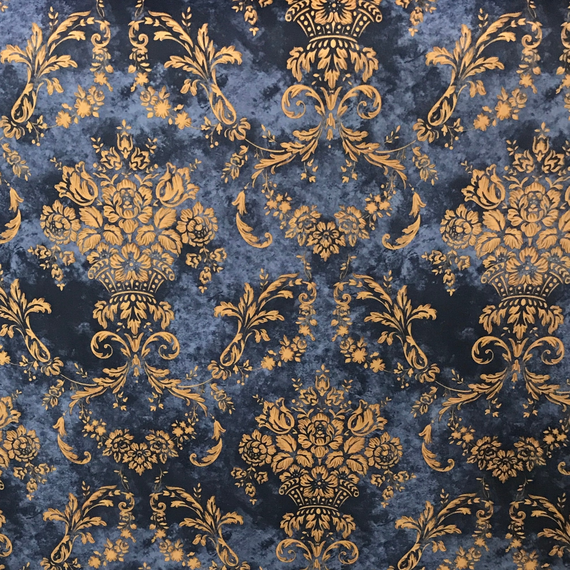 Royal Blue Damask Velvet Finish Digital Print Furnishing Etsy