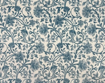 Vintage Floral Upholstery Fabric: Blue Antique Style Print, 54" Wide