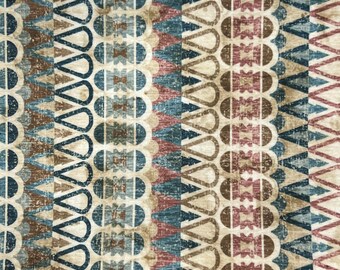 Teal Tribal Stripe Velvet Upholstery Fabric by Yard – Sofa, Drapery, Chair, Crafts, 54" Wide