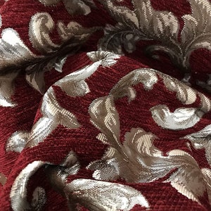 Classic Maroon Floral Vine Design Luxurious Chenille Fabric Upholstery for Upholstery, Dinning Chair, Headboard - fabric by the metre / yard